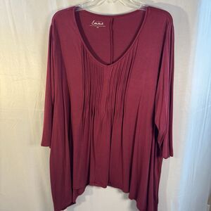 Simply Emma Women’s Burgundy Pleated Front Tunic Top Long Sleeve 3X